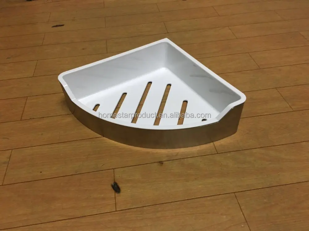 Plastic corner bathroom shelf and corner tennsion pole shower caddy