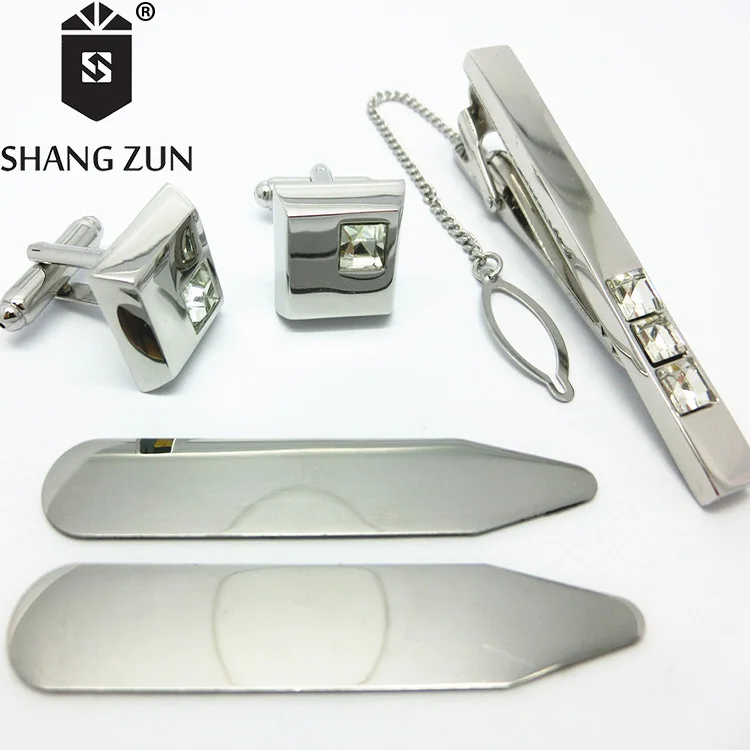 
Silver collar stays suit tie clips pin sets cuff link jewelry men gift silver cufflink 