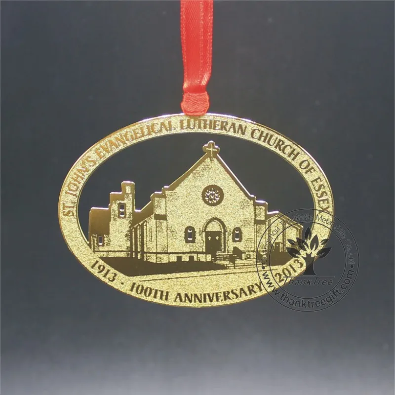 
commemorate church anniversary custom brass etched ornament 
