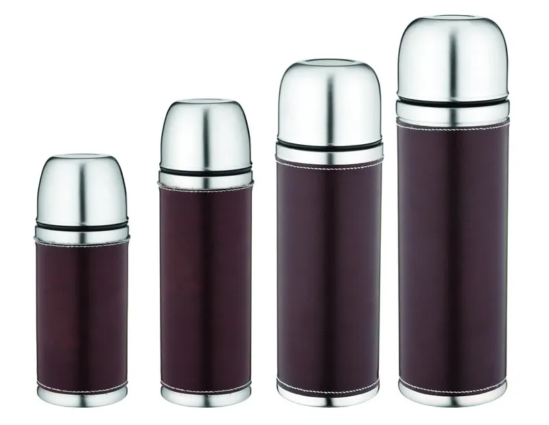 
stylish leather stainless steel vacuum water flask 