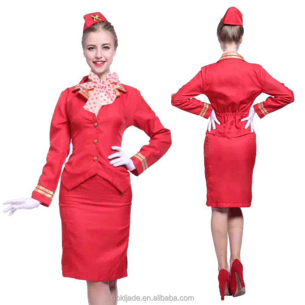 
Elegant skirt suit flight airline hostess uniform fashion red airline uniform for womenstewardess uniform 