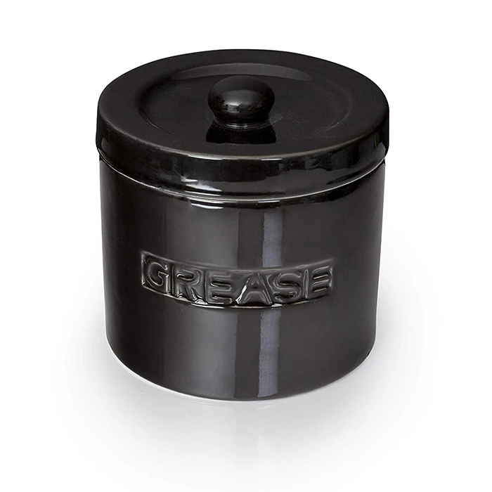 Ceramic Bacon Grease Oil Container Keeper with Metal Stainless Steel Strainer