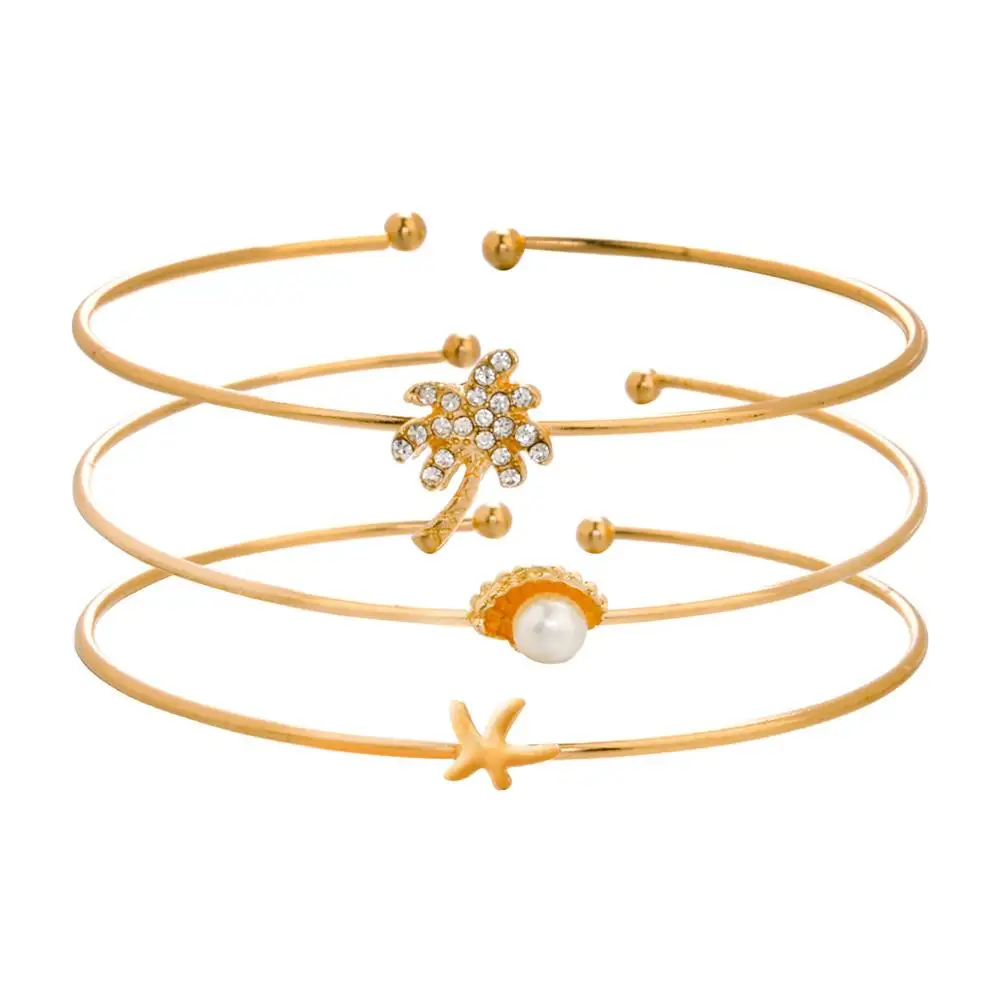 YK Cheap Price Open Bangle Marine Style Coconut Tree Shell Starfish Bracelet