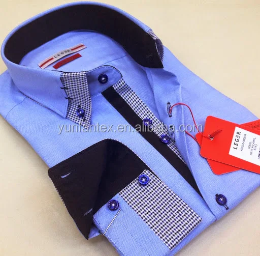 2021 Italian fashion cotton contrast collar and cuff double collar shirt for men