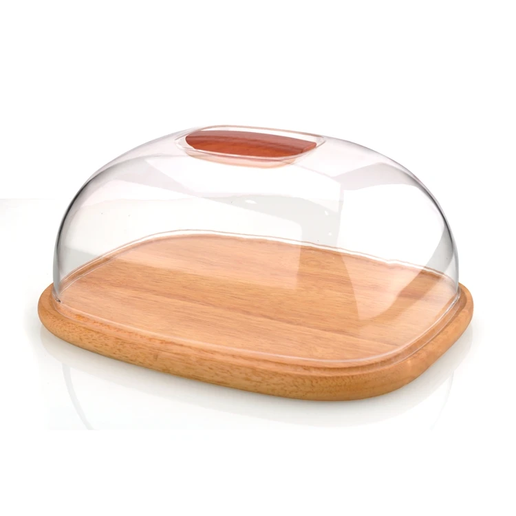 Factory Price Round Rubber Wood Cheese Board With Plastic Cover