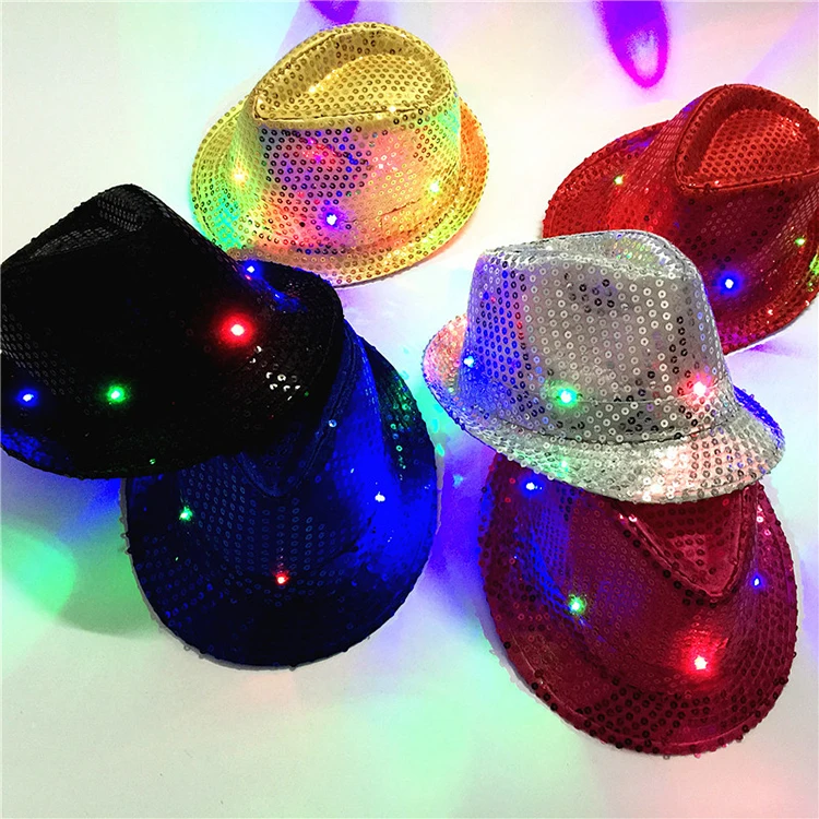 China High Quality Custom Christmas Party Led Fedora Sequin Hat Flashing