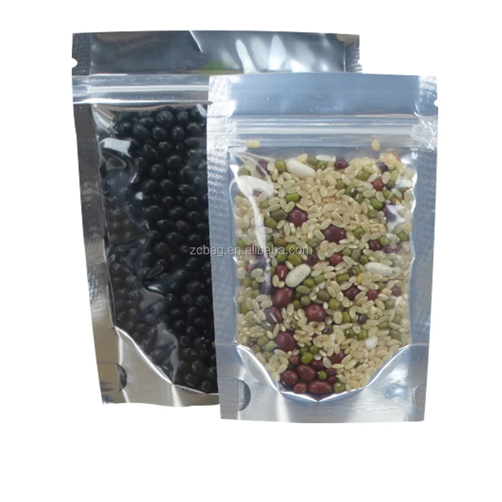 Silver Clear Front Transparent Plastic Aluminum Foil Dual Shield Stand Up Zipper Pouch 250g Sea Salt Packaging Bags