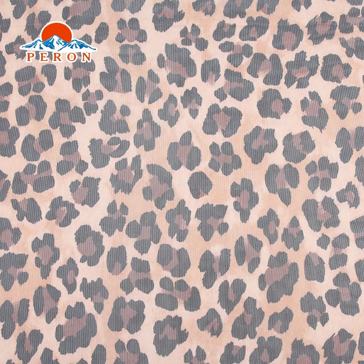Good price polyester and spandex leopard foil printed mesh stretch power mesh fabric for women sexy clothing dress