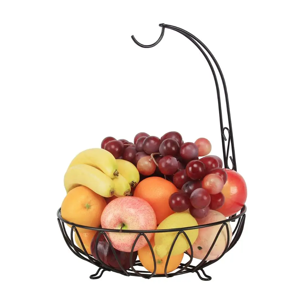 New Eco-Friendly Iron Wire Fruit Basket with Banana Holder Household Storage Hanger Stand Woven Features