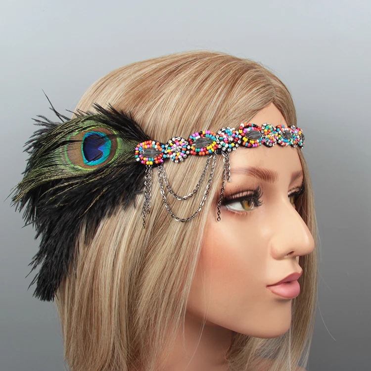 Wholesale indian ribbon wedding 1920s great gatsby feather headdress