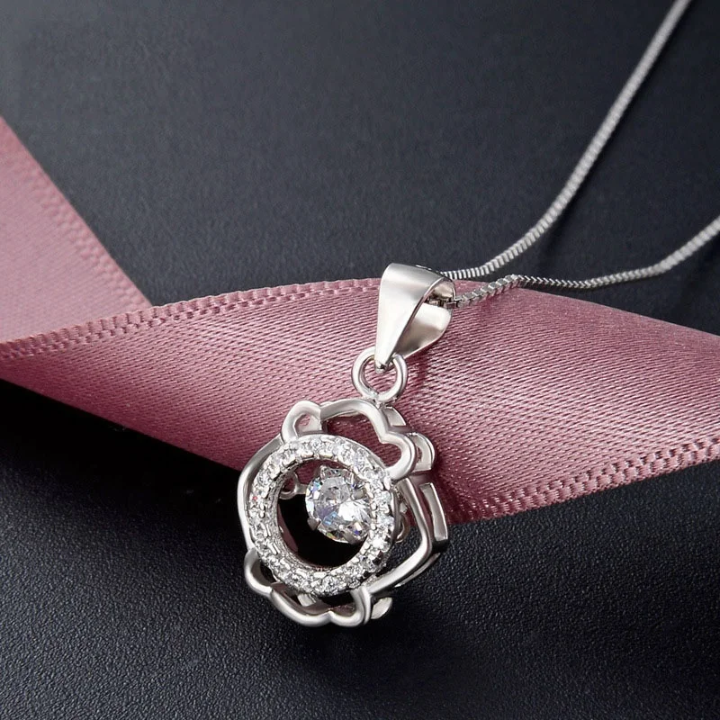 Smart Korean Moissanite CZ Diamond Sterling Silver Pendant Necklace for Women YJAD001476
