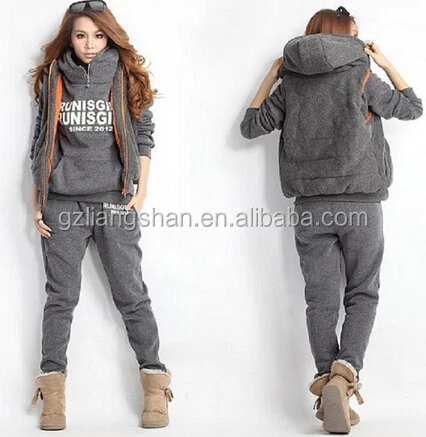 
OEM Wholesale Fashion Custom Women 3Pcs Suit Coat+Vest+Pants Tracksuit Autumn Winter Sports Hoodies 