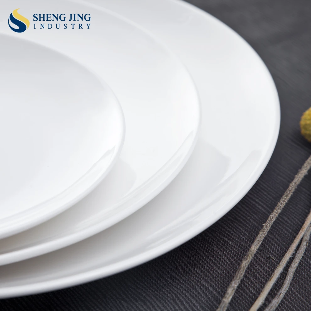 Shengjing Cheap High Quality Custom Logo White Round Ceramic Dinnerware Restaurant Porcelain Dinner Plate