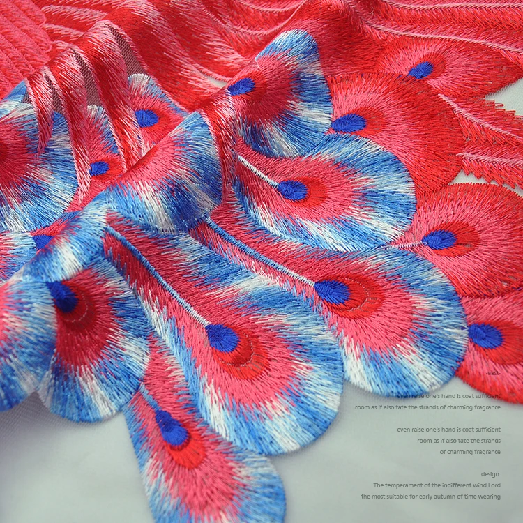 Red Green Blue Cute Peacock Embroidery Sew On Patches For Clothing Dress