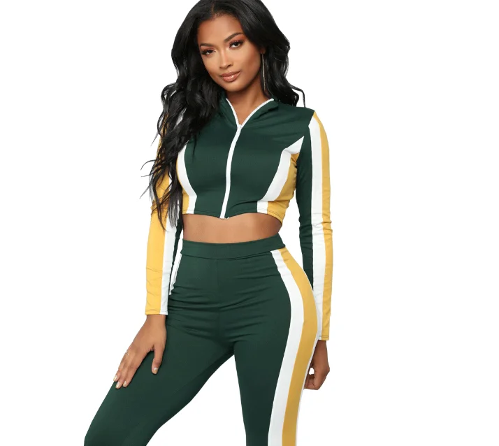 
Wholesale color block custom track suit women splice cotton training jogging wear 