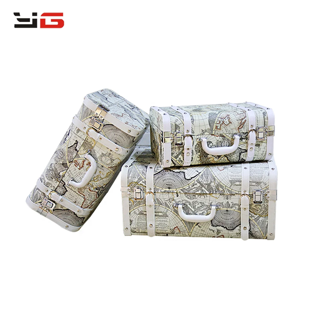 Decorative Vintage Storage Suitcase Boxes With World Map