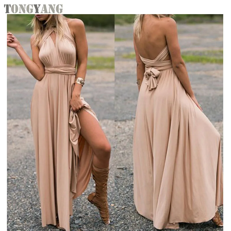 TONGYANG Sexy Women Multiway Wrap Convertible Boho Maxi Club Red Dress Bandage Long Dress Party Bridesmaids Infinity Robe