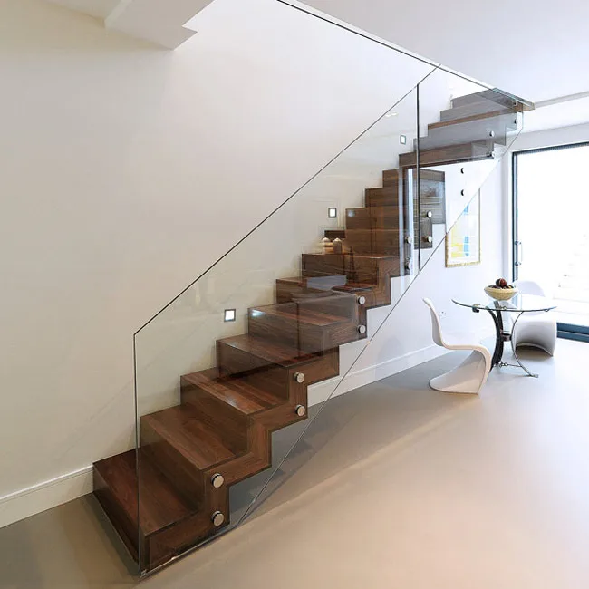 
Indoor U Shape Stainless Steel Balustrade Stair Steel Wood Staircase 