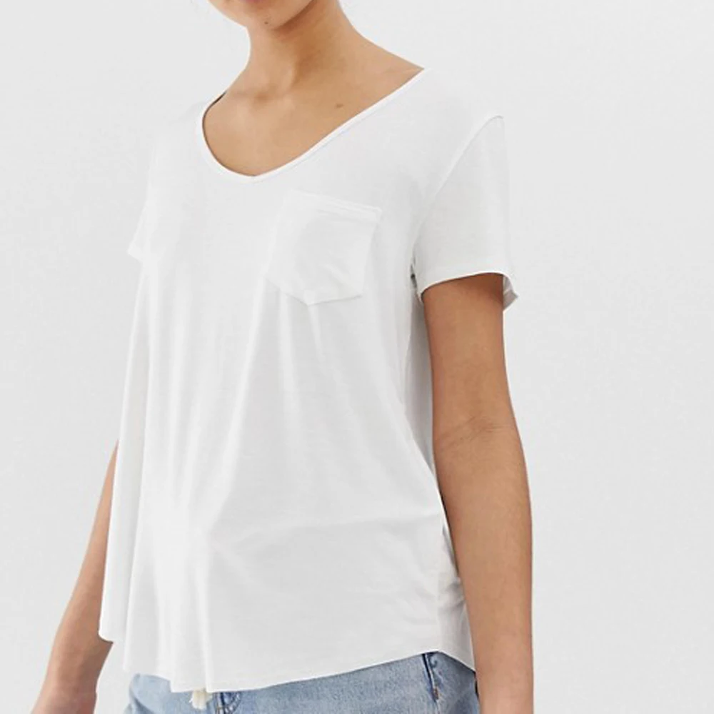 Fashion V-neck 100%Cotton 180Grams  Anti-pilling  Blank T-shirt With Pocket Necessary Basic White T-shirt