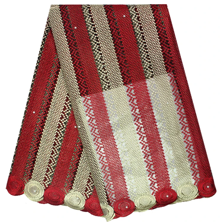 Stripe Mixed Color Style african french lace embroidered tulle fabric