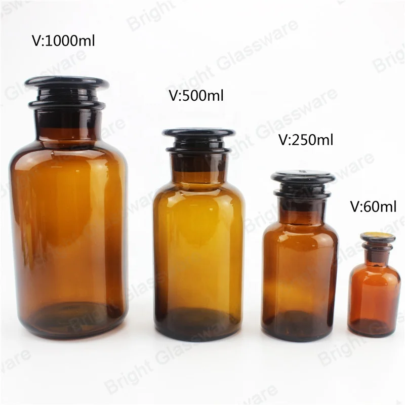 Wholesale 60ml 125ml 250ml 500ml 1000ml Amber Glass Pharmacy Reagent Bottle for Laboratory