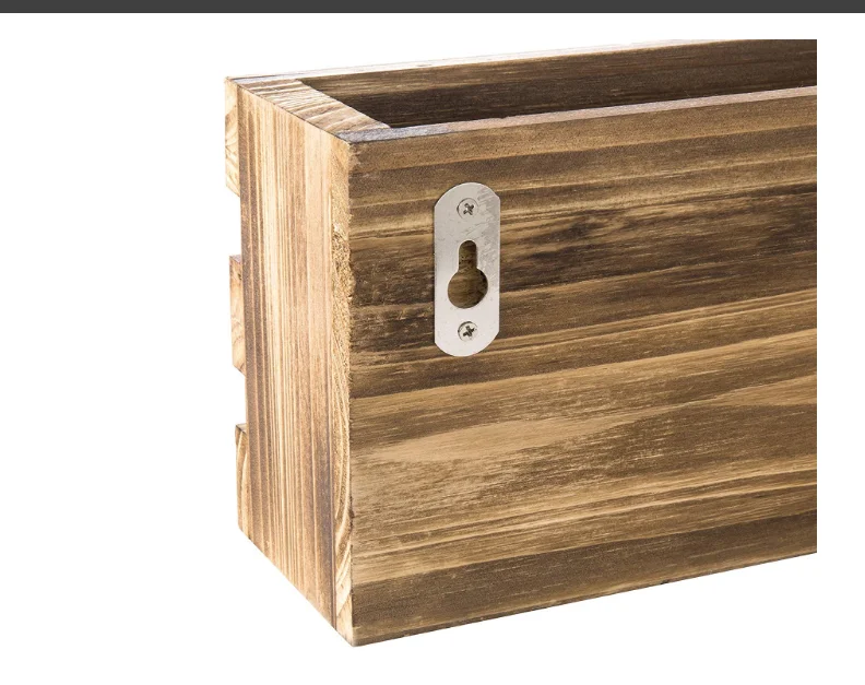 Country Rustic Crate-Style Wall Mounted Mail Sorter with 3 Key Ring Hooks