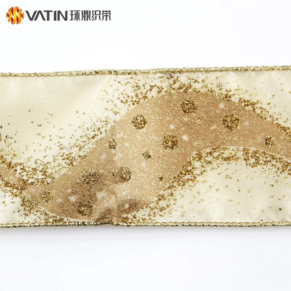 63mm Wide Beautiful Decorative Gift Wrapping Glitter Sequin Christmas Metallic Wired Satin Ribbon