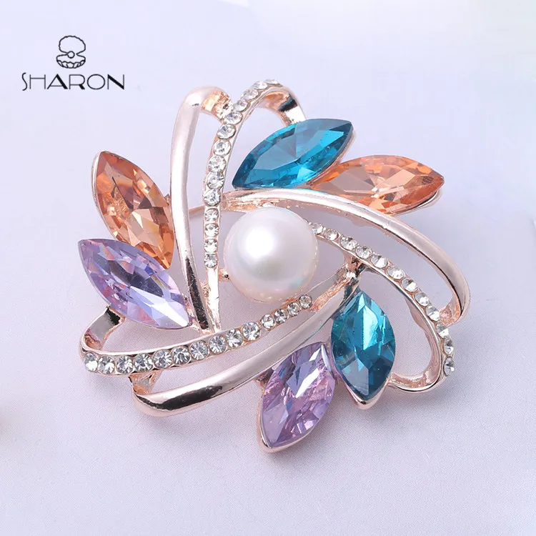 Fashion Women Brooches Colorful Flower Brooch Pearl Pins And Brooches