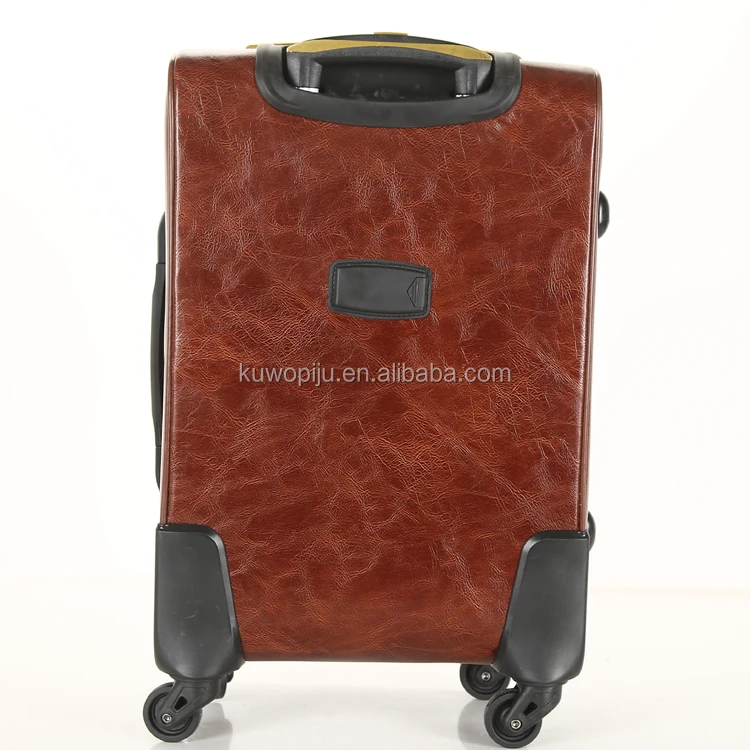 3pc brown leather Rolling Trolley Bag brown leather carry on leather luggage for men