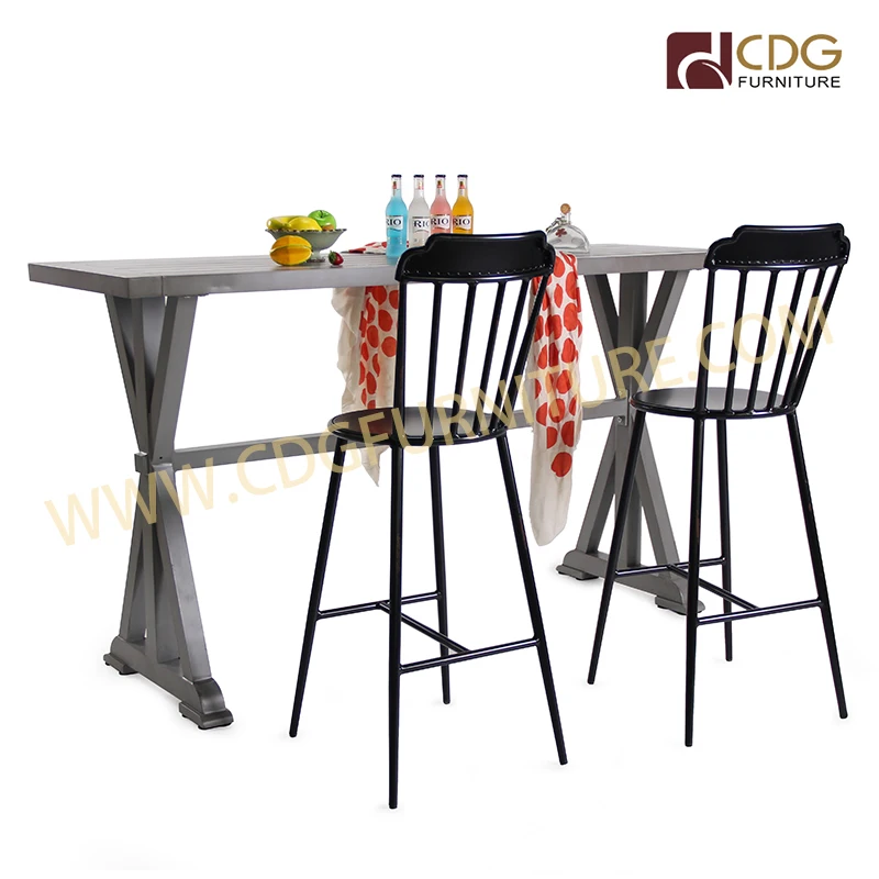 Emotional Aluminum Pub Cafe Restaurant High Table Modern Design French Aluminium Bar Stools Table And Chair For Club Bar Furnitu