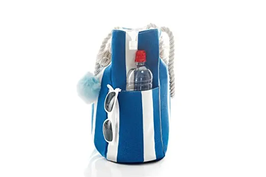 Large Canvas Shoulder Bag Beach Tote with Cotton Rope Handles and Cute Pompom