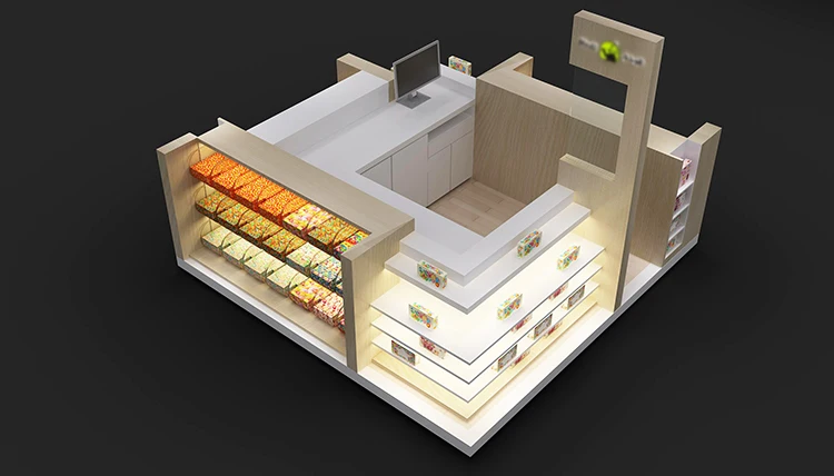 High-End Popular Custom Sweet Kiosk Furniture Retail Shopping Mall Candy Showcase Kiosk Design