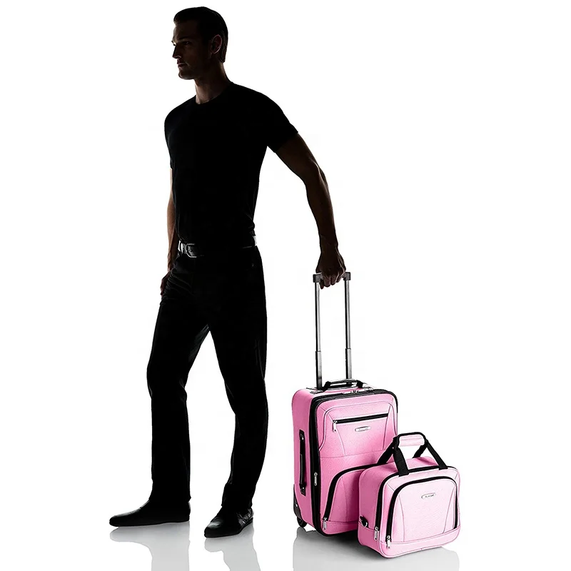 Pink Nylon Hardside Carry on Travel Suitcases  2 pcs Trolley Luggage Bag Sets For Women