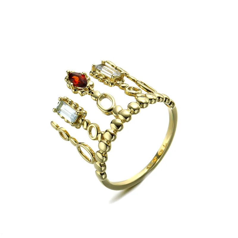 9K Solid Gold Baguette Natural Yellow Topaz Garnet Stone Rings gold