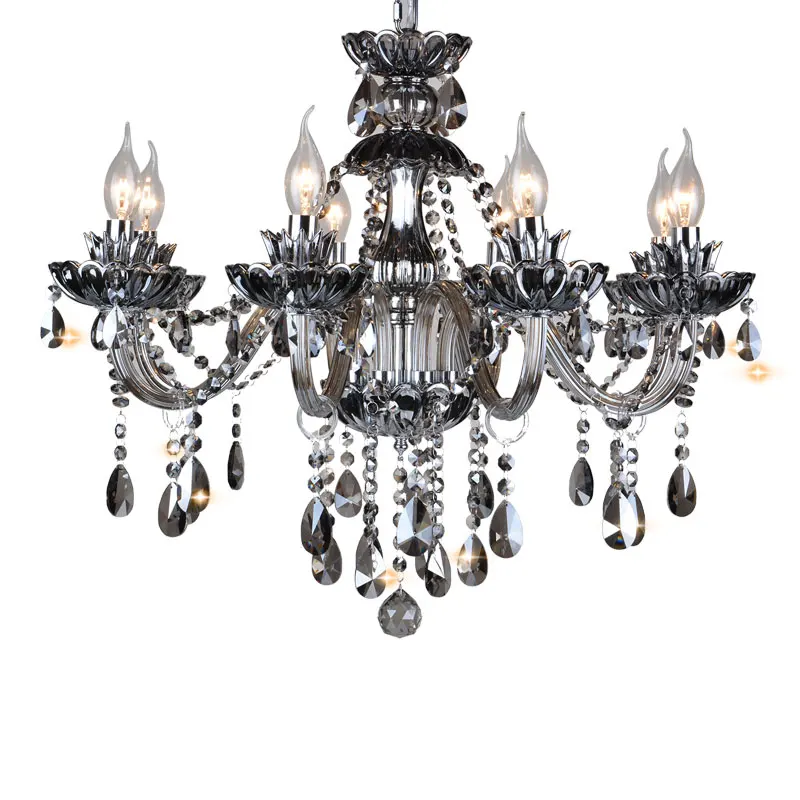 European 6 Lamps Smoke Gray Crystal Chandelier Pendant light