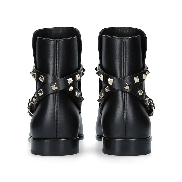 Rivet buckle cow genuine leather boots ankle shoes women boots 2018