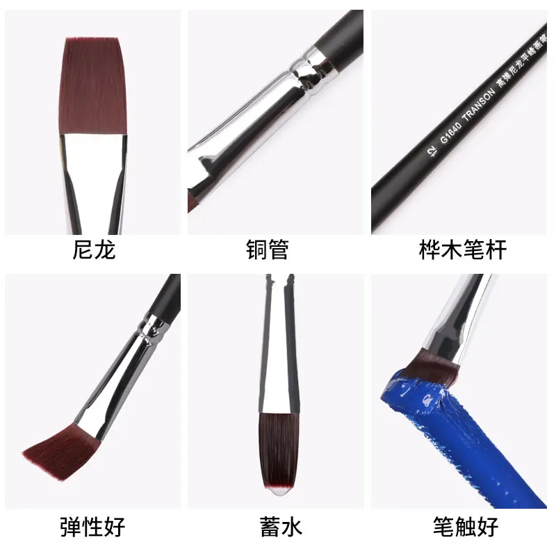 Transon TR1640 artist painting brush.Red nylon hair paintbrushes for oil /acrylic /gouache /water color paint