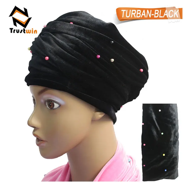 Hot sale fashion style headwraps african women beaded velvet turban