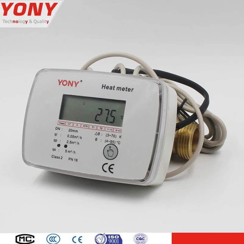 YONY new design Digital Pt1000 Sensor Ultrasonic Wave Heat Flow Meter with copper pipe