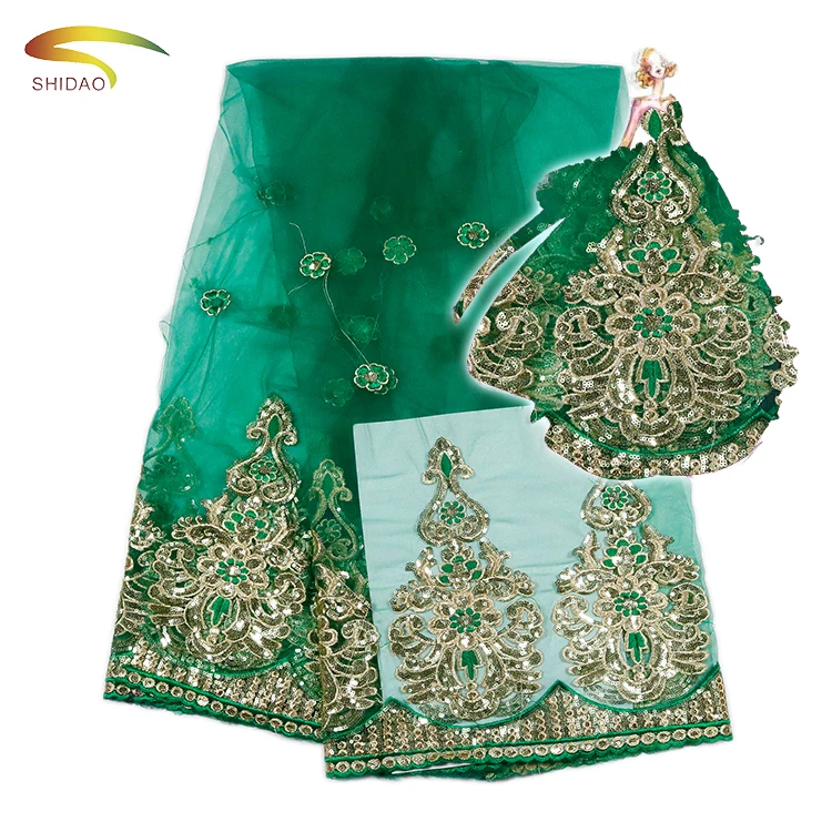 2017 New Arrival Indian Beautiful Green Sequin lace fabric for Saree border