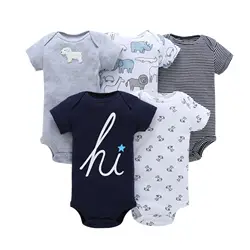 High Quality Short Sleeve 5 Pieces Baby Bodysuit Set Baby Clothes Cotton Jumpsuit Boys Boutique Clothing