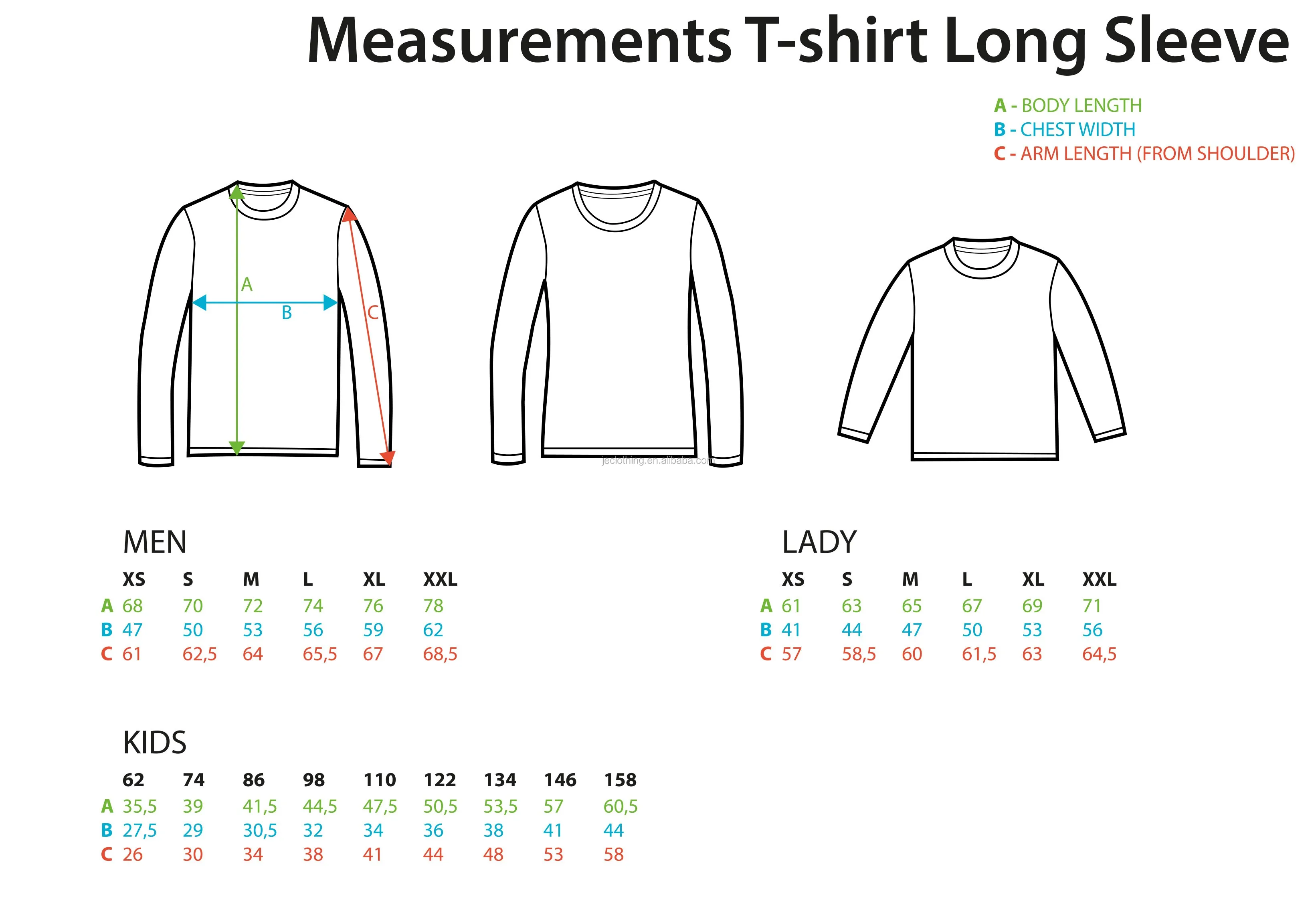long sleeve size chart