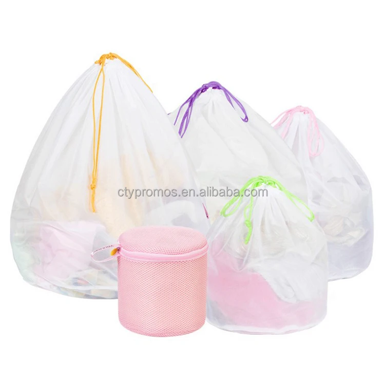 Durable Mesh Washing Drawstring Bags with Zipper, Clothing Laundry Bags for Laundry