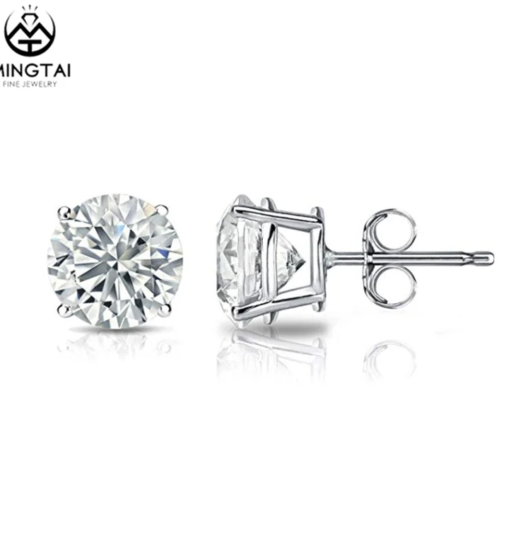 
Round Brilliant Cut Stud earrings solid 14k white gold diamond earrings cubic zirconia wedding 