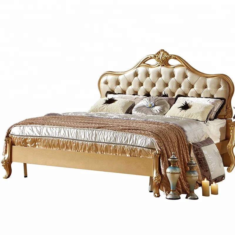Современная роскошная мебель для спальни золотого цвета на заказ деревянная кровать королевского размера