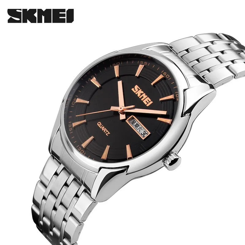 famous watch brands luxury japanese movement date week clock 30m waterproof business mens silver 304 stainless steel skmei watch