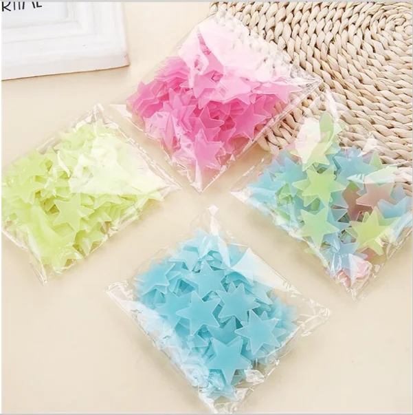 100pcs 3CM Wall Decals Glow In The Dark Nursery Room Color Stars Luminous Fluorescent Wall Stickers for Kids Rooms Home Decor