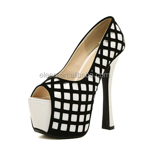 Factory handmade office lady heels black and white high heels shoes