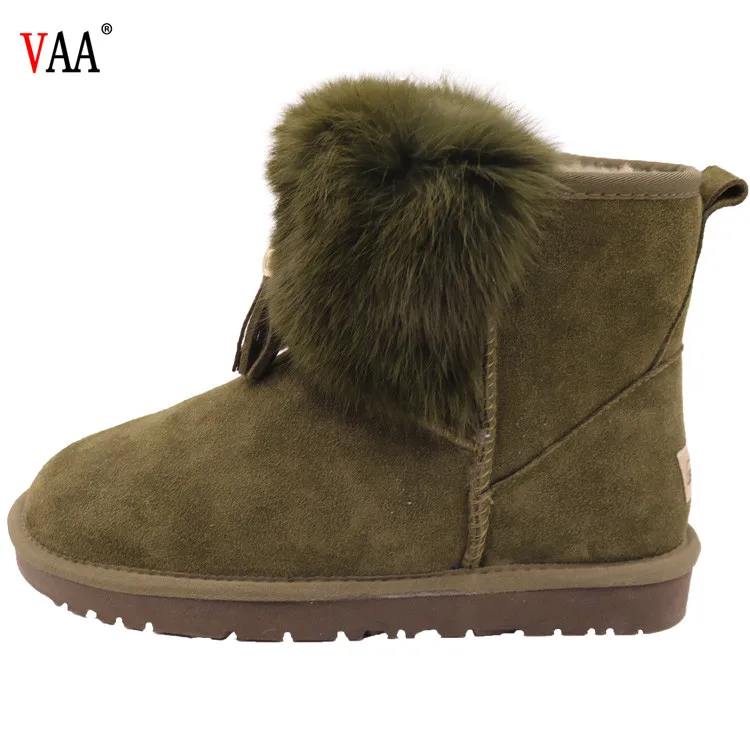 AN-CF-58 High Discount Genuine Leather Sheepskin Lined Rabbit Fur Outside Antiskid Rubber Sole Winter Snow Women Fashion Boots
