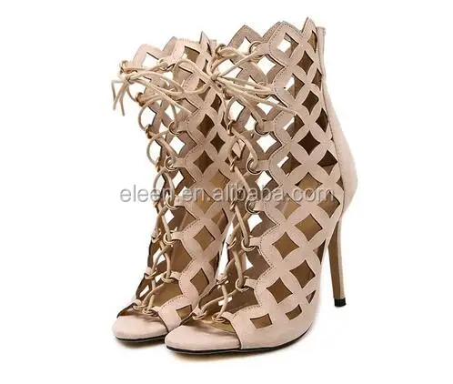 
New 2017 sexy hollow out sandals boots Roman fashion women high heel boots 